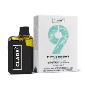 Clade9 Private Reserve Disposable - 1g - 1g | Vape Cartridges | Clade9 | Indigo Dispensary (Rec) | 302 Crescent Boulevard Brooklawn, NJ 08030 Clade9 Private Reserve Disposable - 1g - 1g | Vape Cartridges | Clade9 | Indigo Dispensary (Rec) | 302 Crescent Boulevard Brooklawn, NJ 08030