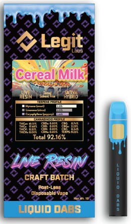 LEGIT LABS – Cereal Milk | Postless Live Resin Disposable