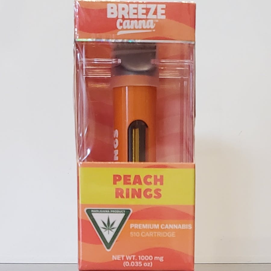 Shop Breeze Canna Peach Rings 1g 510 Cartridge | Breeze Canna - 1g Vapes/Carts  at Elevated Exotics