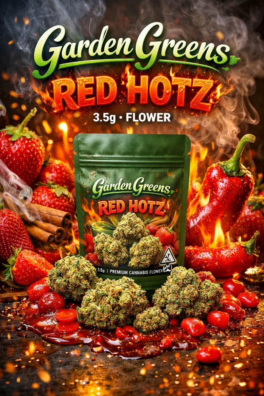 Garden Greens - Red Hotz - 3.5g - Flower - 3.5g | Flower | Garden
