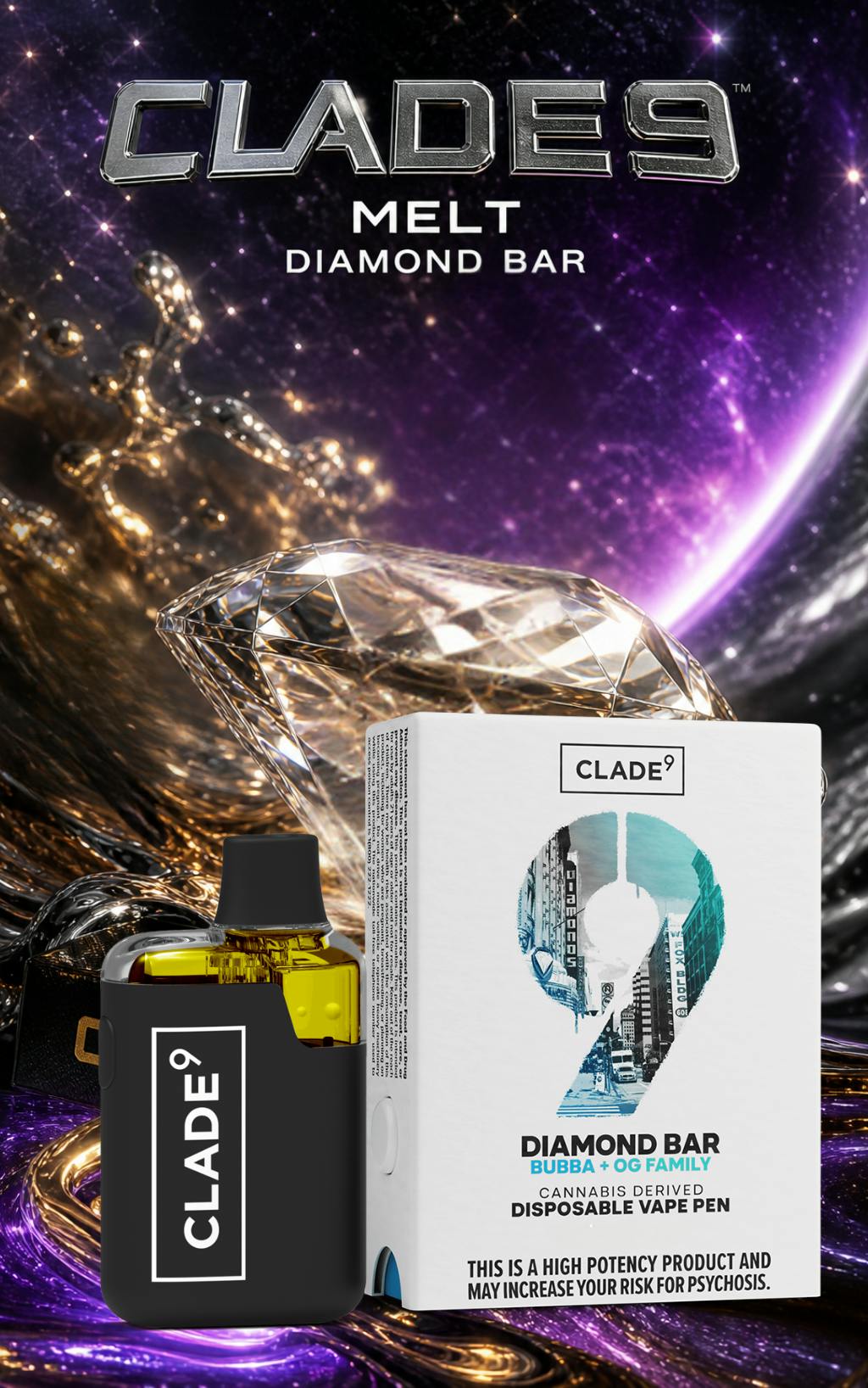 Clade9 - Melt - Diamond Bar - Live Rosin - 0.5g - Disposable - 0.5g |  Vaporizers | Clade9 | Plantopia Dispensary (Rec)