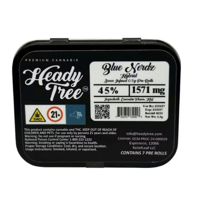 HEADY TREE - BLUE NERDZ - SHORTY'S - 0.5G KIEF INFUSED PRE ROLLS