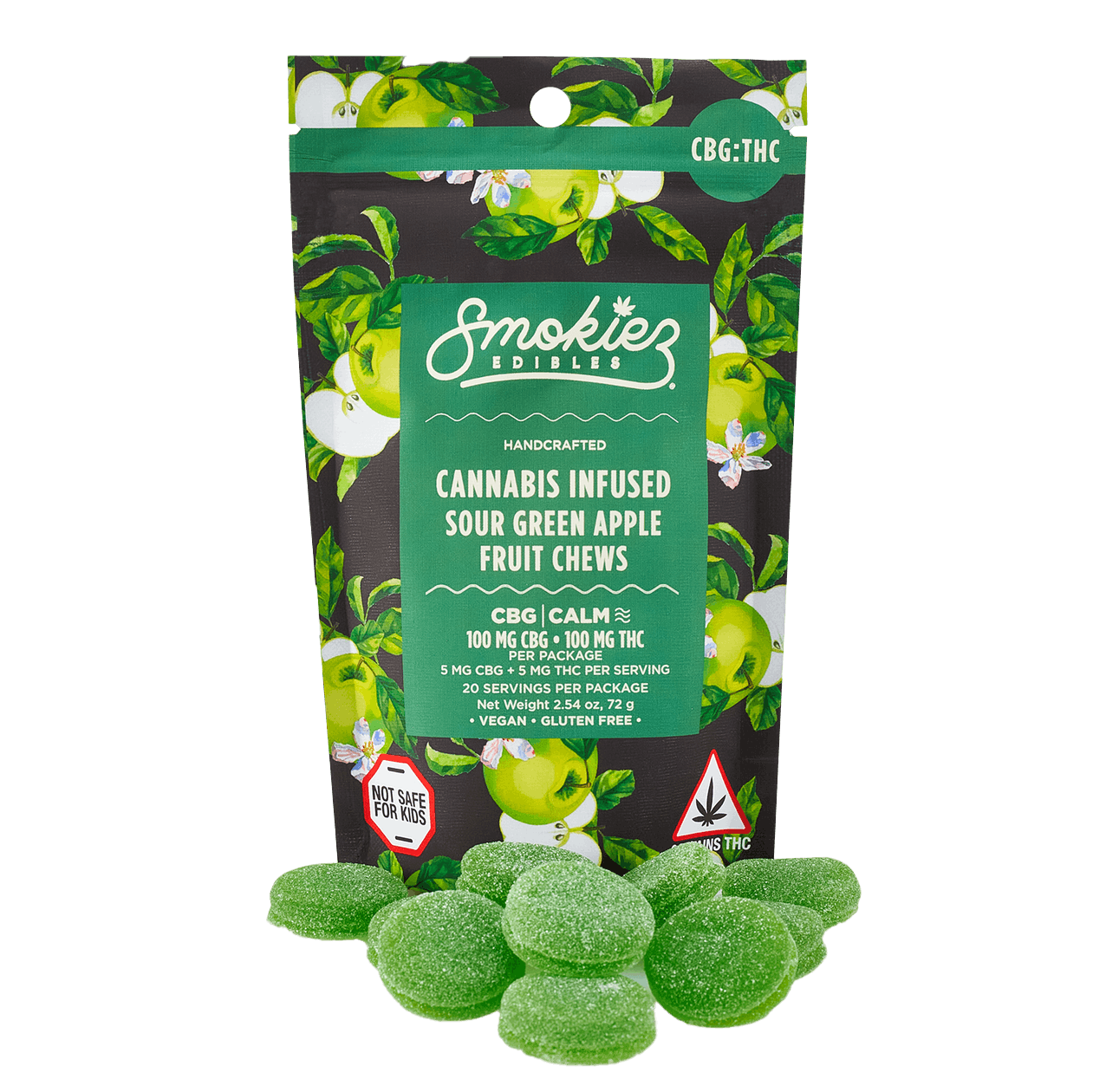 Sour Green Apple Gummies 11 THCCBG 100MG Smokiez 100mg Edibles