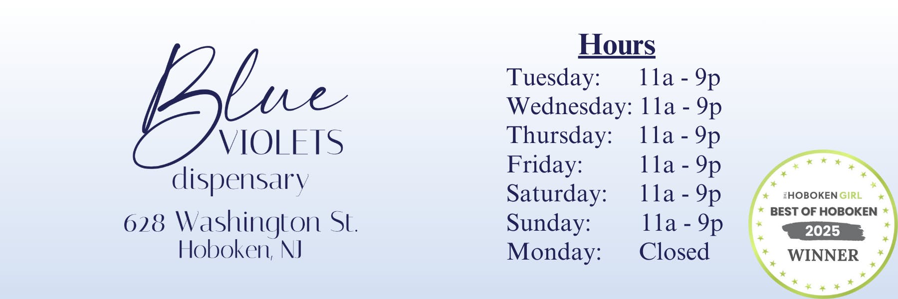 Blue Violets (Rec) Dispensary | 628 Washington Street Hoboken, NJ