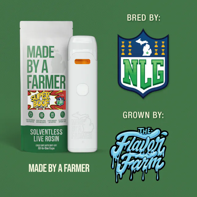 MADE BY A FARMER Super Boof - Live Rosin Disposable Vape - 1g for Sale in Marquette, MI | RiZE Dispensary MADE BY A FARMER Super Boof - Live Rosin Disposable Vape - 1g for Sale in Marquette, MI | RiZE Dispensary