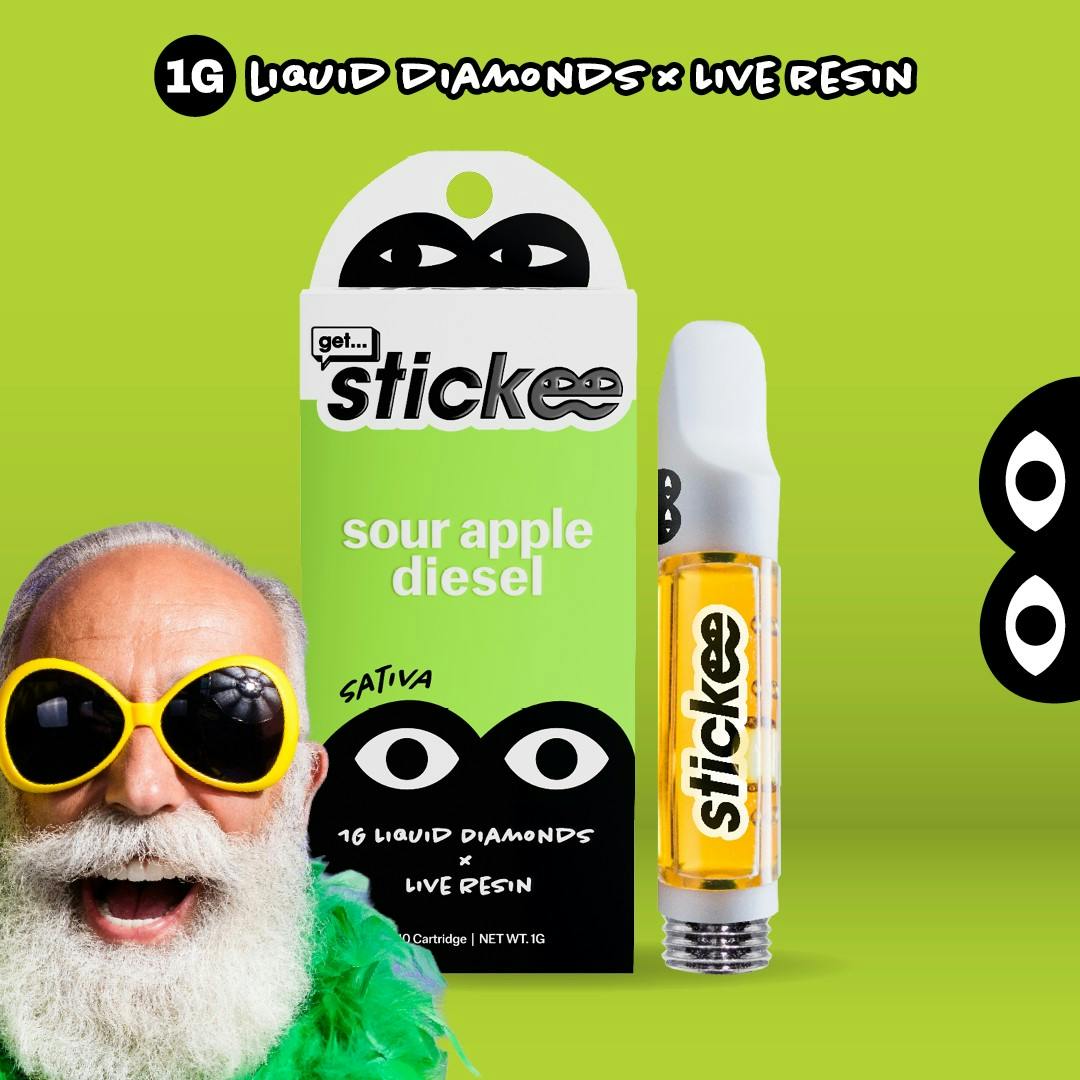 STICKEE  Sour Apple Diesel | Live Resin X Liquid Diamonds Vape Cart - 1g  for Sale in Menominee, MI | RiZE Dispensary
