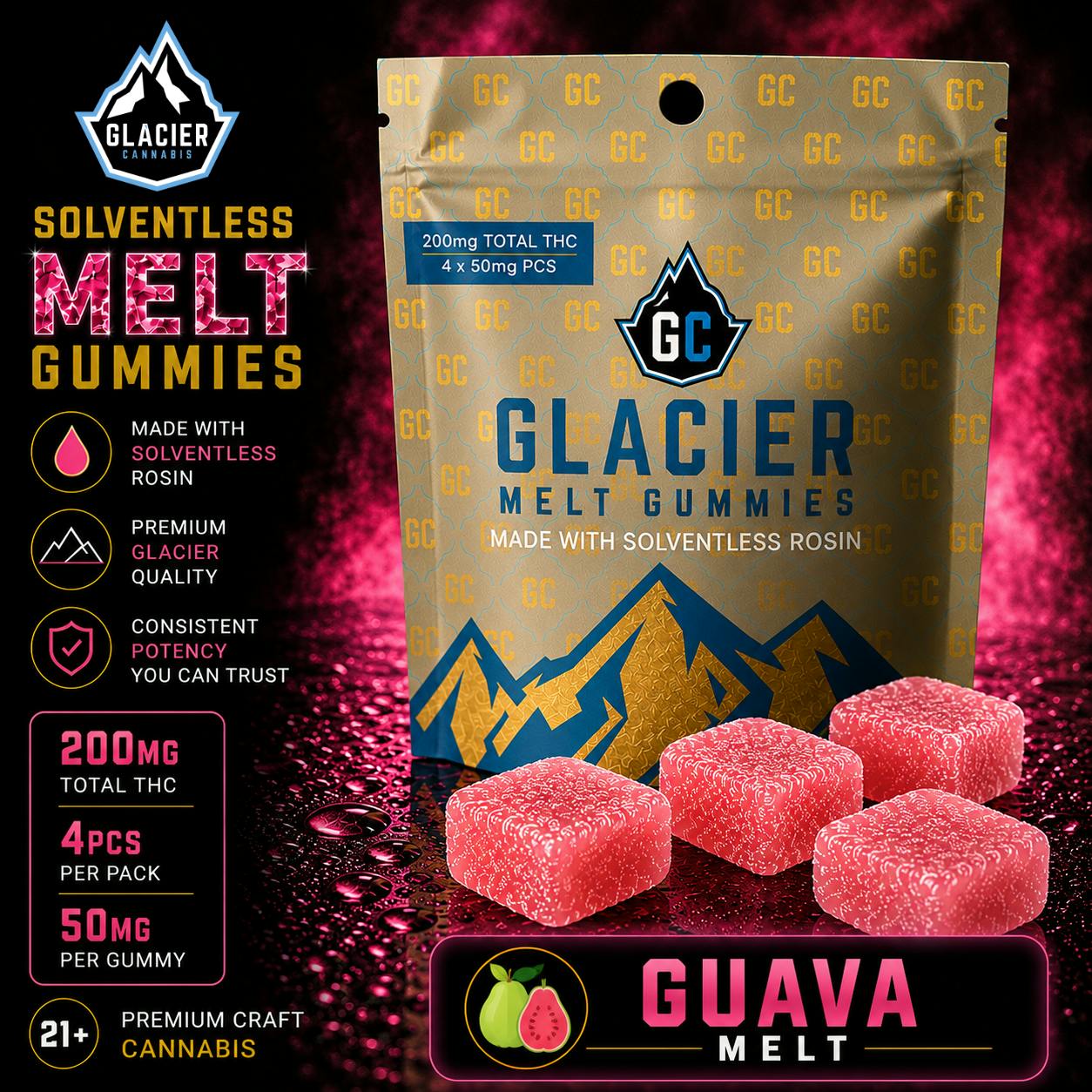 GLACIER CANNABIS Orange | Rosin Gummies (50mg X 4) - 200mg for
