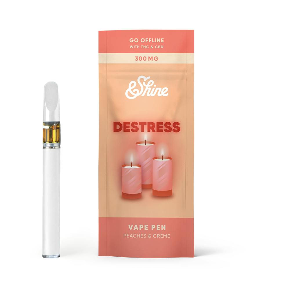 &Shine Peaches & Creme Destress Disposable 300mg - 0.3g (Hybrid) Vapes by  &Shine
