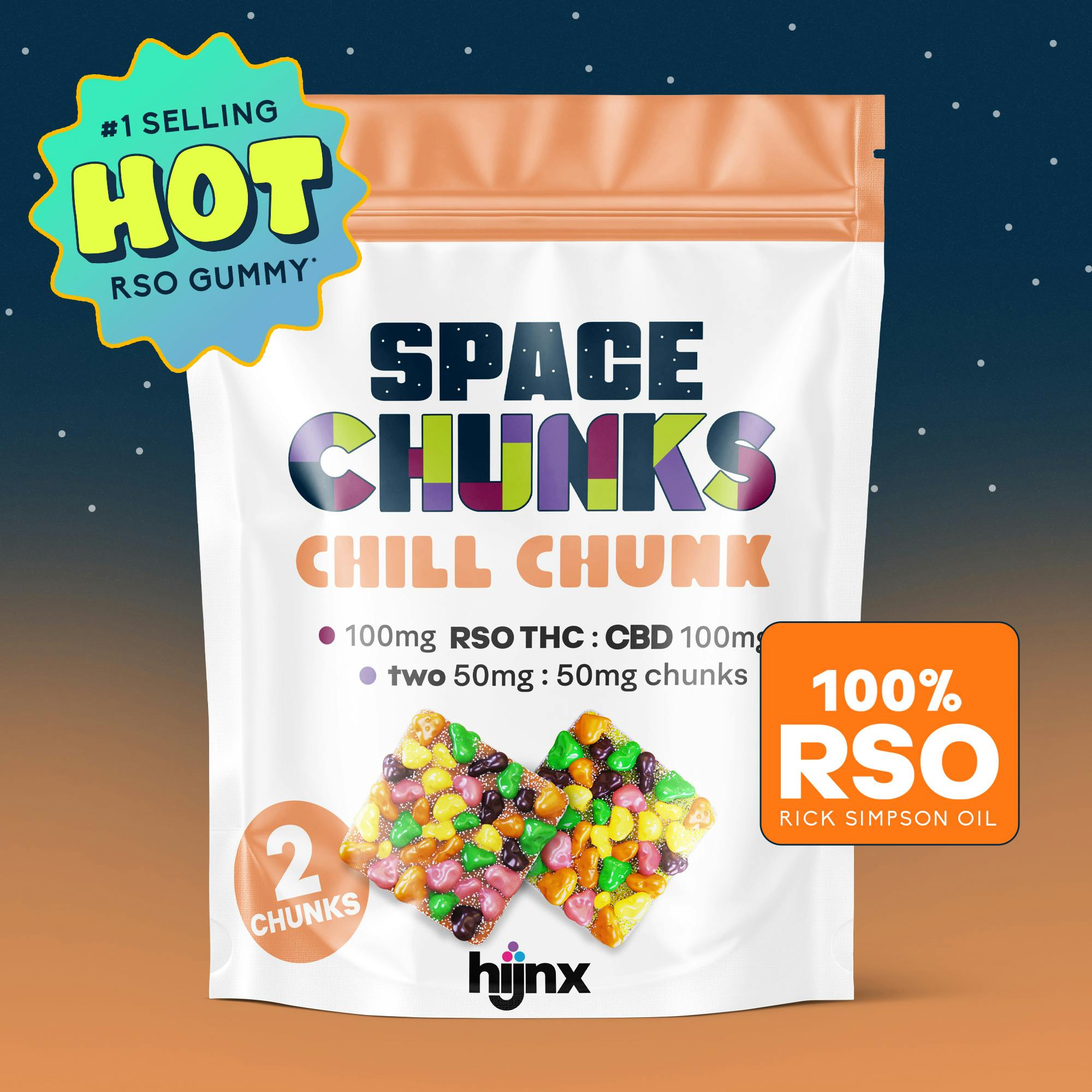 chuchun...♡ Hijnx Chill Chunk 1:1 RSO Gummies 2pk 100mg THC/100mg CBD - 100mg