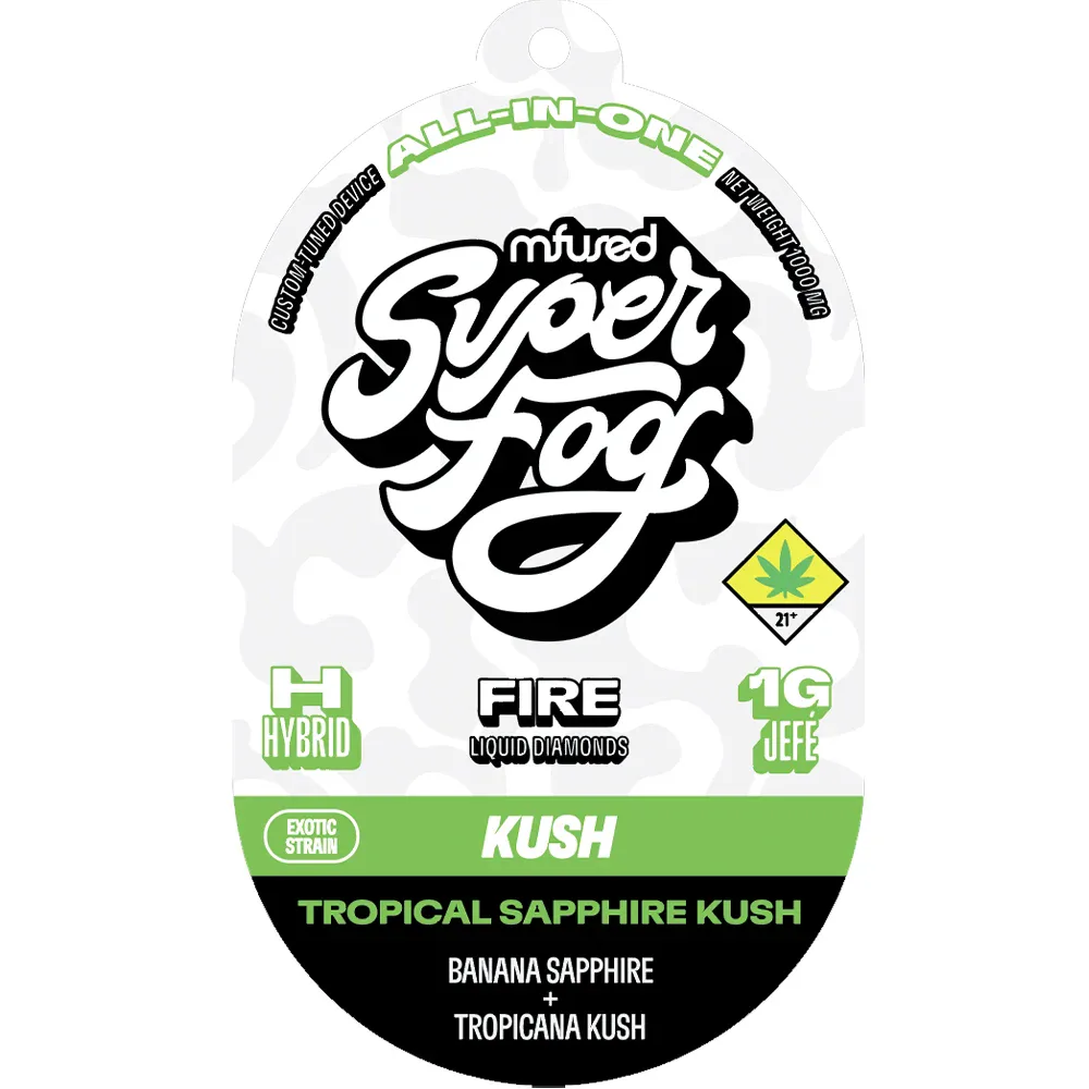 Mfused Super Fog - Tropical Sapphire Kush - Liquid Diamonds Disposable Vape - 1g - 1g by Mfused | Buy Online White Plains NY Mfused Super Fog - Tropical Sapphire Kush - Liquid Diamonds Disposable Vape - 1g - 1g by Mfused | Buy Online White Plains NY