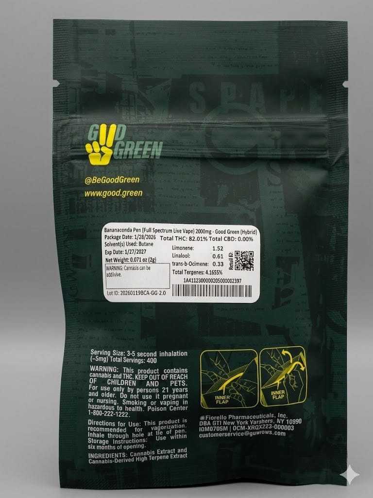 Good Green - Bananaconda -Live Resin Disposable Vape -2g - 2g by Good Green 