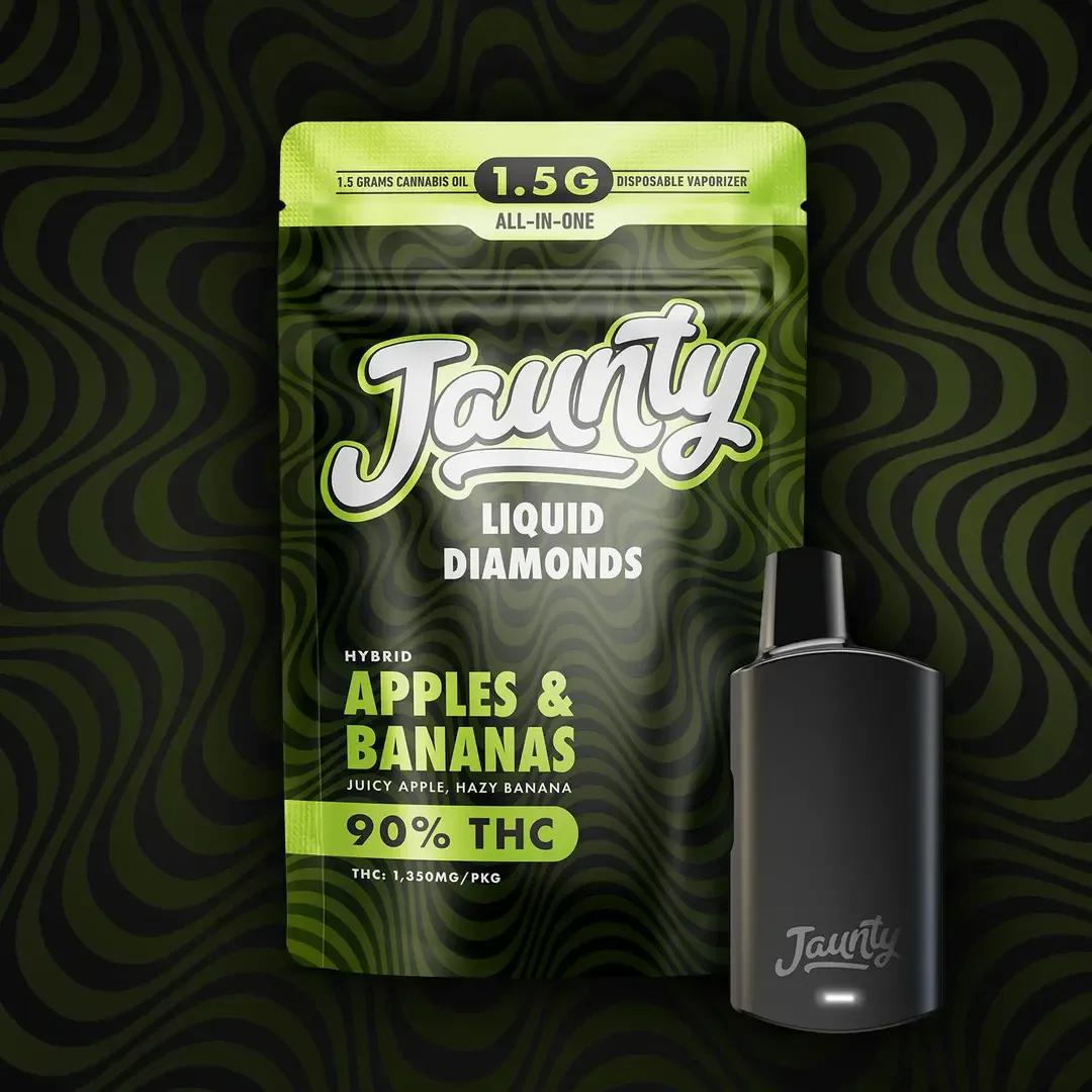 Jaunty - Apples & Bananas - Liquid Diamonds Disposable Vape - 1.5g - 1.5g by Jaunty | Buy Online White Plains NY Jaunty - Apples & Bananas - Liquid Diamonds Disposable Vape - 1.5g - 1.5g by Jaunty | Buy Online White Plains NY
