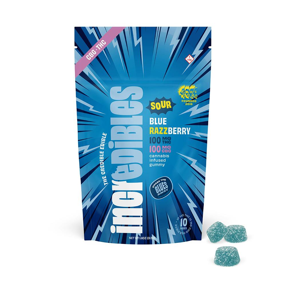 Shop medical 11 Sour Blue Razzberry THCCBG Gummies 10 Pack 0.1g