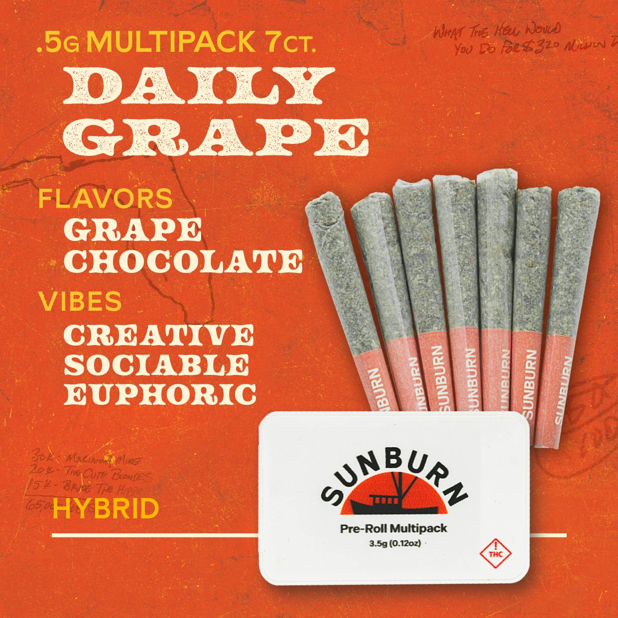 Daily Grape 7ct Pre Rolls Multipack Whole Flower Hybrid 3.5g Pre