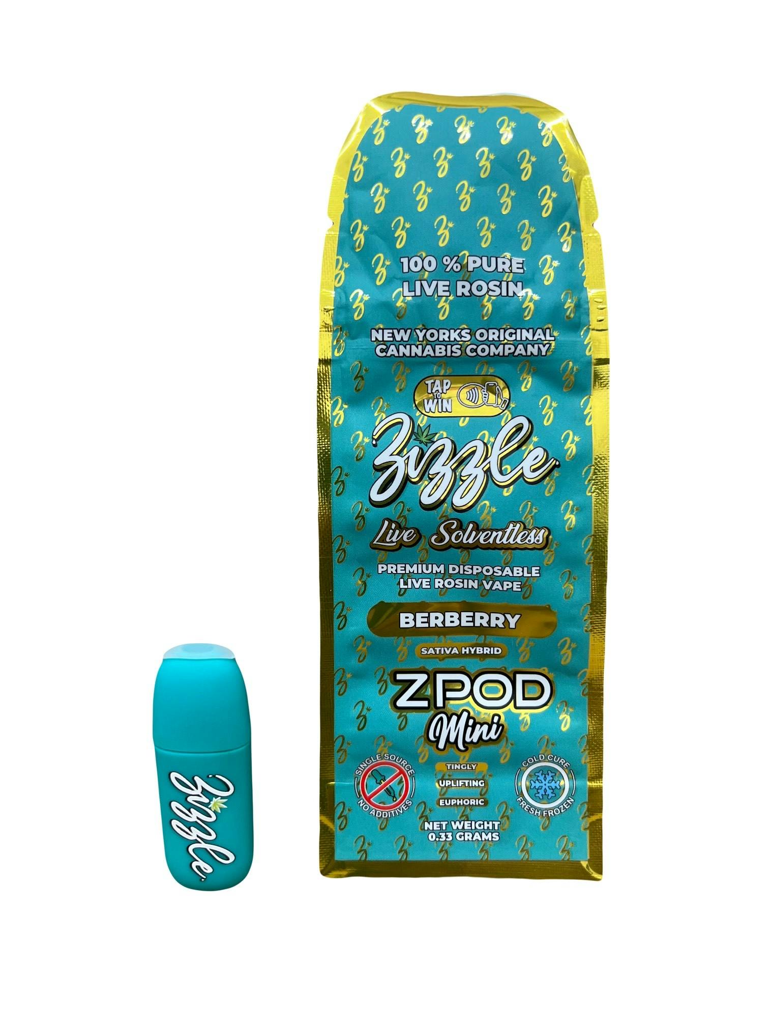 大粒ミントベリル Zizzle - Berberry - Live Solventless Rosin Disposable Vape - .33g