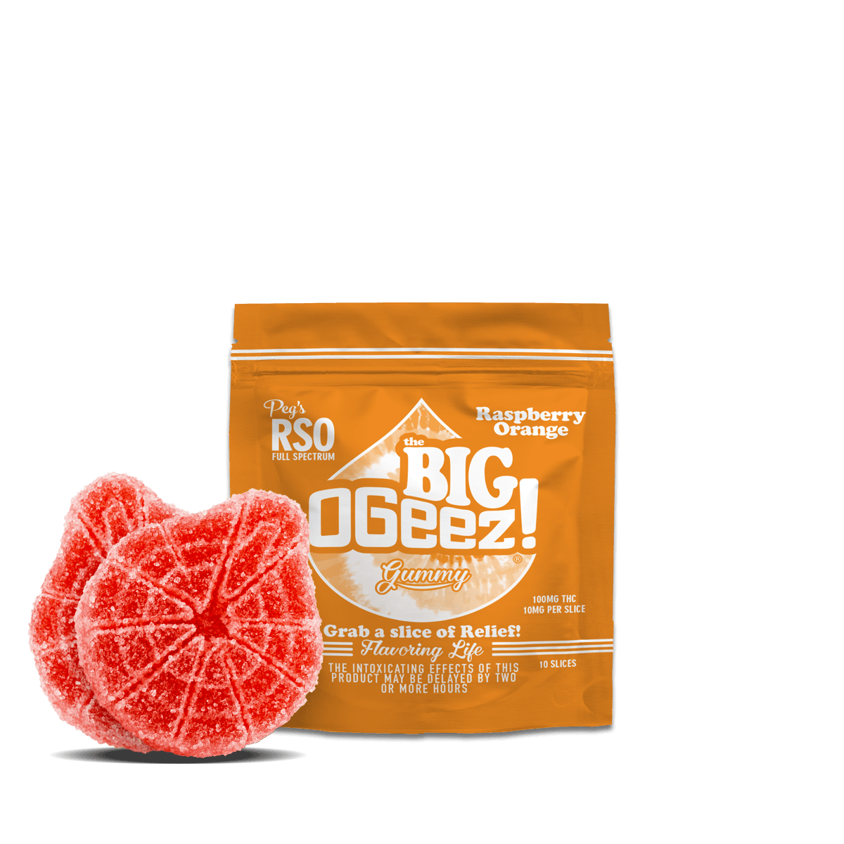 Peg's BIG Raspberry Orange | RSO | Gummies | 100mg - 100mg | OGeez